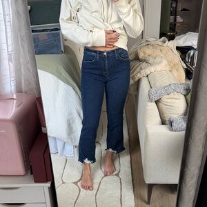 Women's Dark Blue Jeans with frayed hem